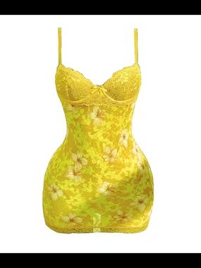 Yellow Floral Lace Slip Dress - Women Intimates